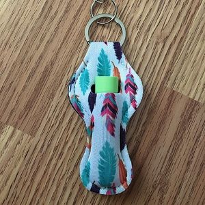 Boho Feathers Lip Balm Holder Keychain